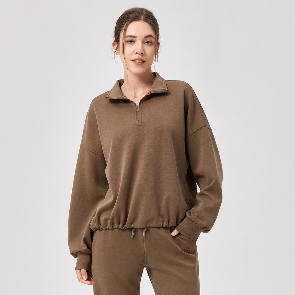 Women Fall Winter Yoga Wear Sports Sweater Modal Loose Casual Stand Collar Running Fitness Sports Top