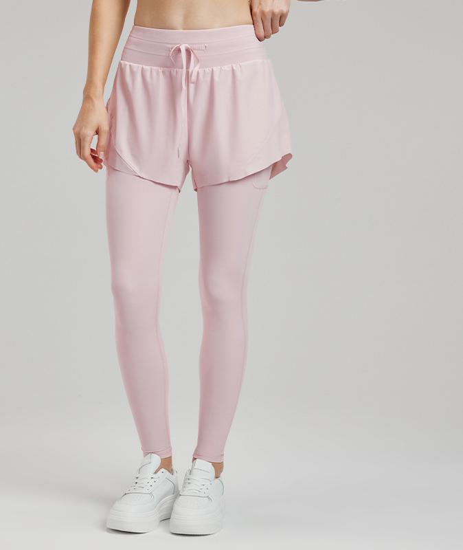 Anti Exposure Faux Two Piece Yoga Trousers High Waist Drawstring Fitness Pants Casual Wild Running Quick Drying Tight Sports Pants