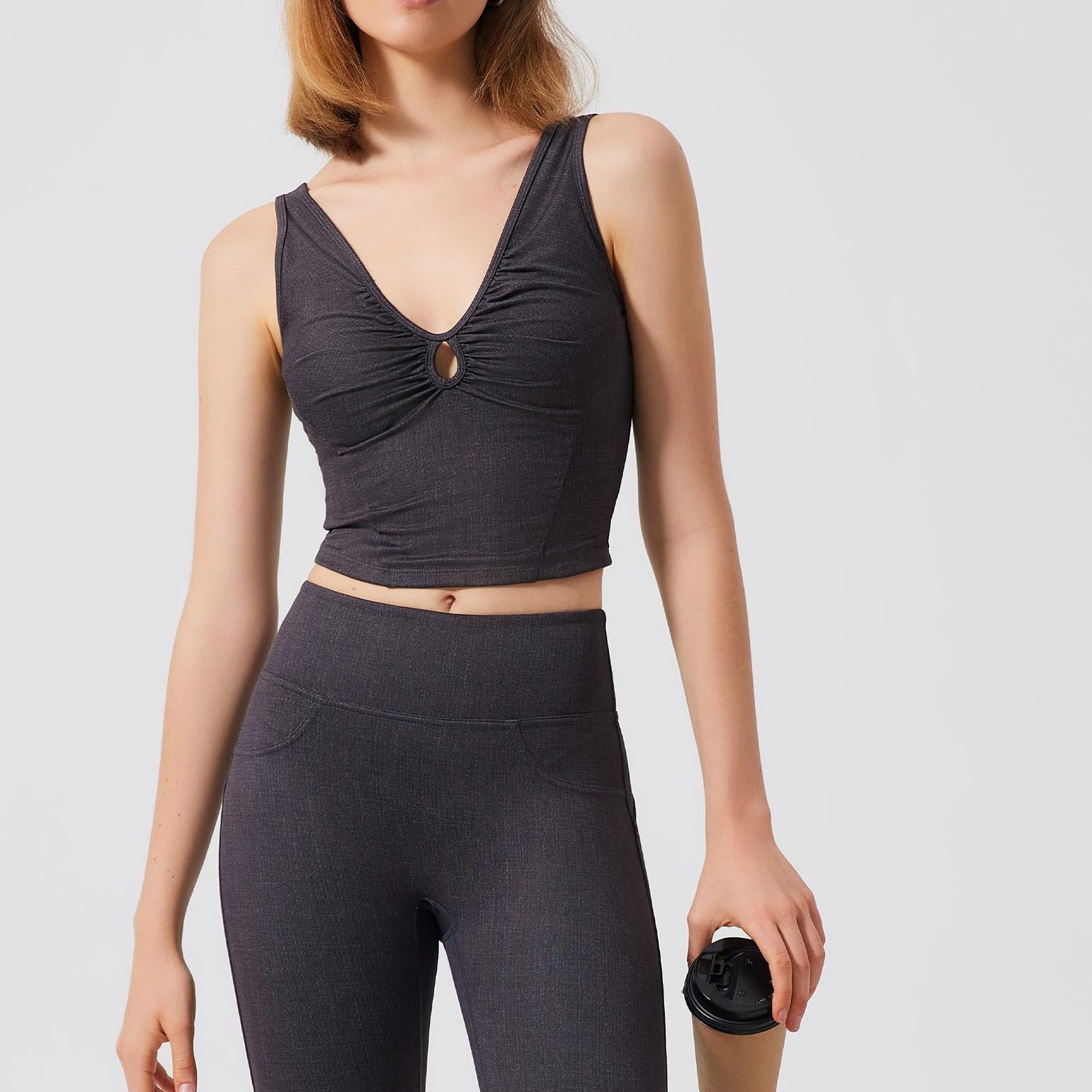 Sports Underwear Women Running Beauty Back Pilates Bra Fitness Imitation Denim Push Up Bra Outer Wear Vest Yoga Clothes