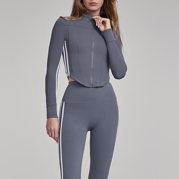 Arrival Yoga Clothes Women Two Piece Casual All Match Outdoor Running Fitness Clothes Stand Collar Sports Sets