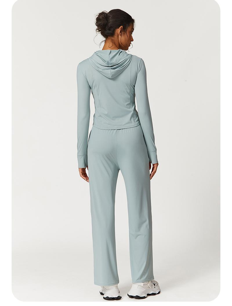 Solid Color Casual Long Sleeves Outfit Top High Waist Wide Leg Pants Exercise Yoga Clothes Suit