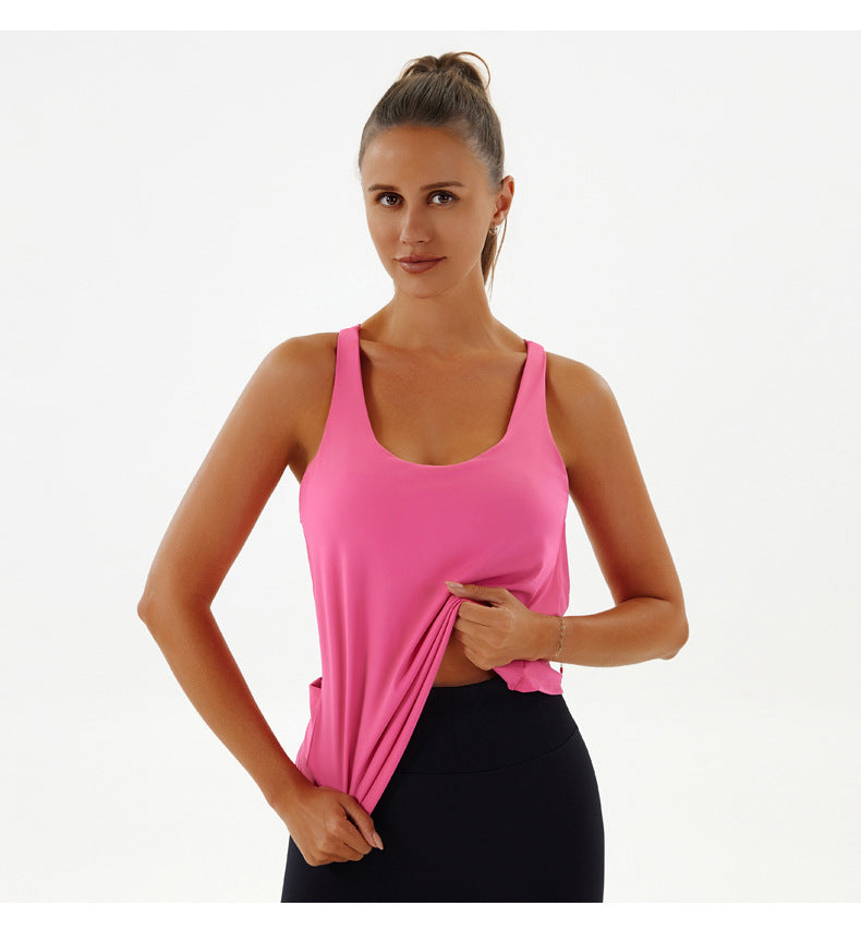 Sportswear Women Back Yoga Clothes Sleeveless Blouse Breathable Vest Fitness Running False Two Pieces Suit Top