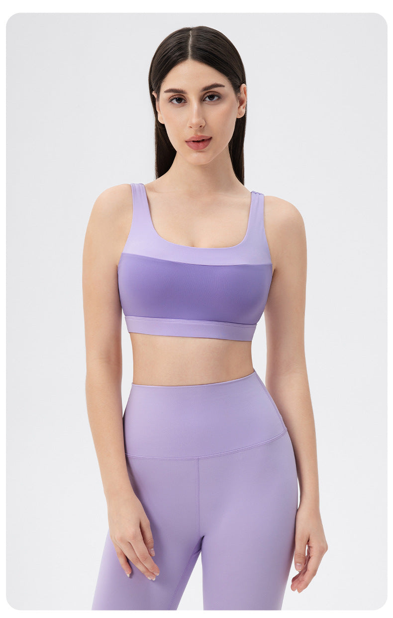 Débardeur de yoga patchwork bicolore effet nude, soutien-gorge de sport à bretelles élastiques et coussinets pour la poitrine, idéal pour la course et le fitness