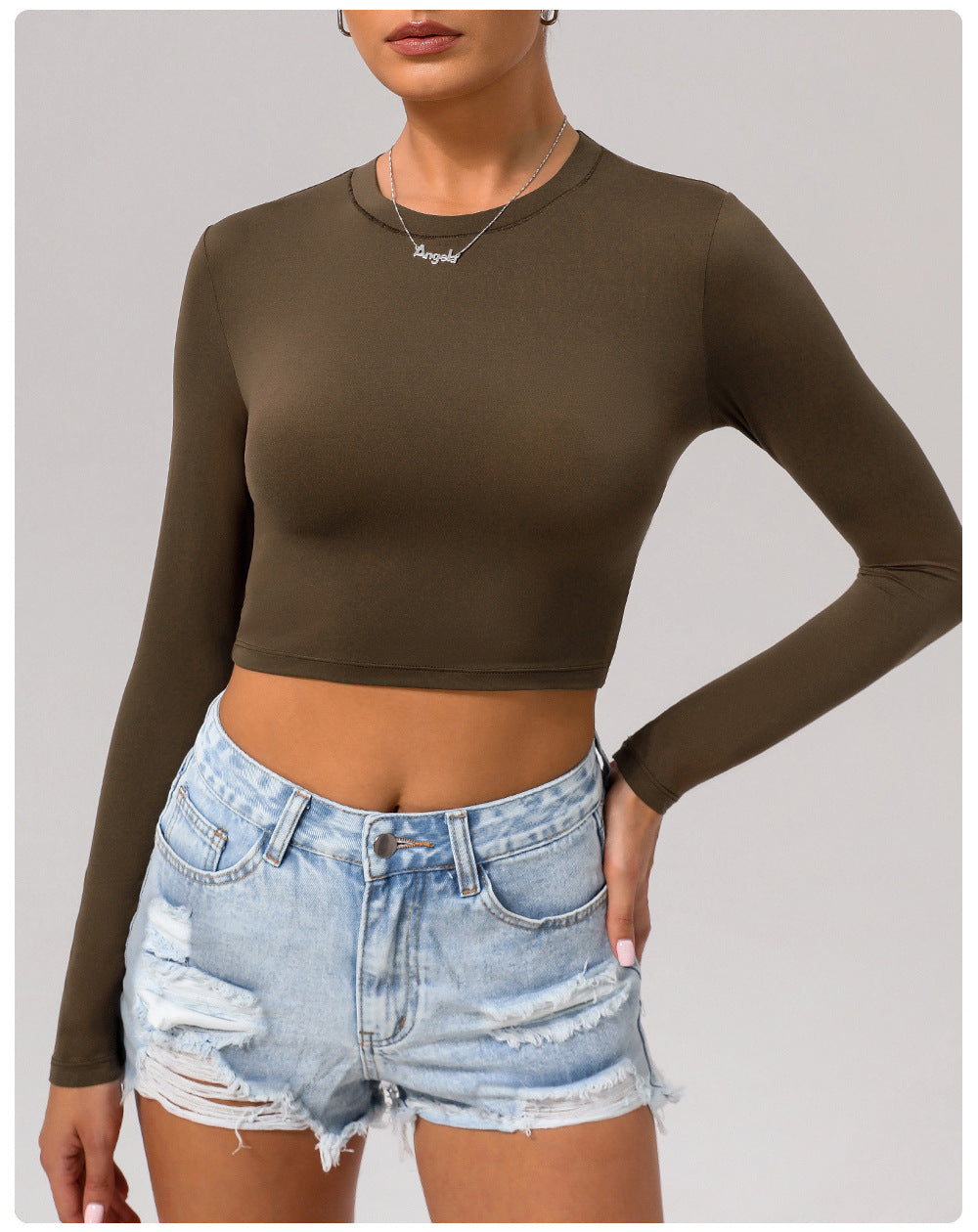 Slim Fit Sports T shirt Long Sleeve Yoga Wear Solid Color Top Running Sports Casual Long Sleeve T shirt