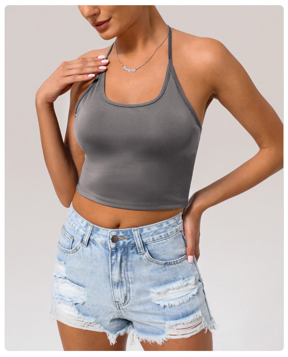 Sexy Halter Yoga Vest Cushion Back Tight Casual Running Quick Drying Sports Underwear Women