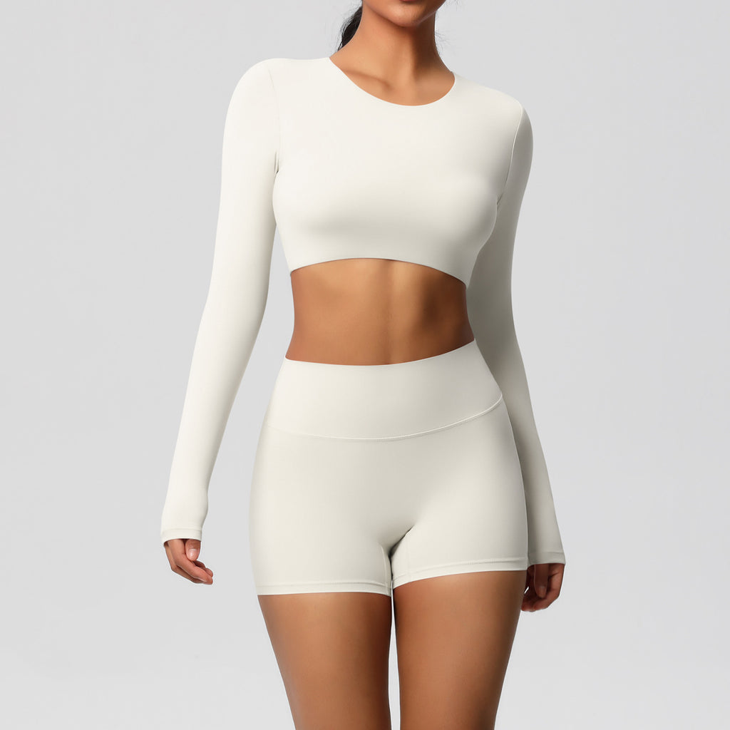 Fitness Clothes Tight Brushed Long Sleeve with Chest Pad Yoga Clothes Pilates Top Sports Shorts Yoga Set