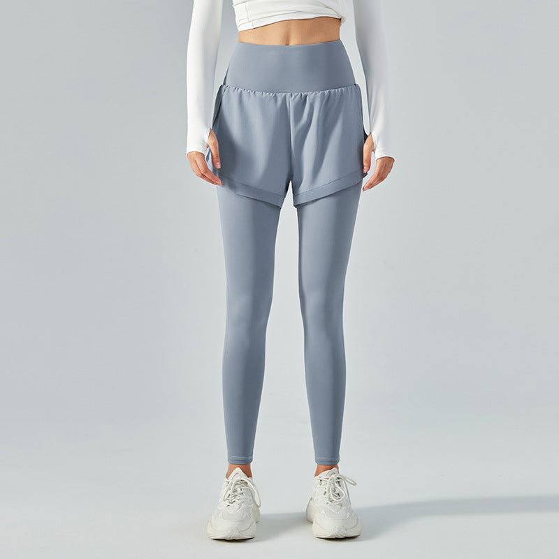 Yoga Pants High Waist Stretch Mesh Anti Exposure Faux Two Piece Skort Fitness Pants Women Running Breathable Sports Tights