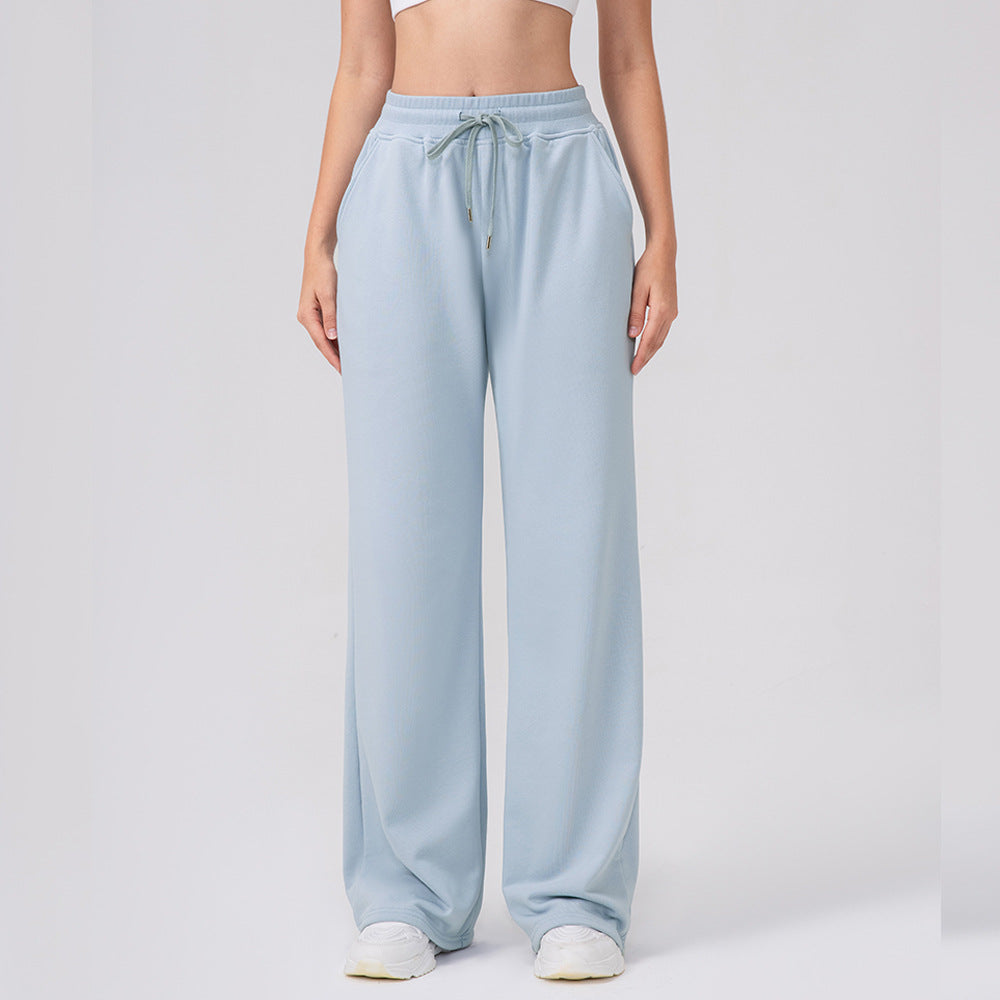 Pantalon de survêtement automne-hiver femme taille haute à cordon de serrage jambes larges, ample, décontracté, idéal pour le yoga, la course à pied ou le sport.