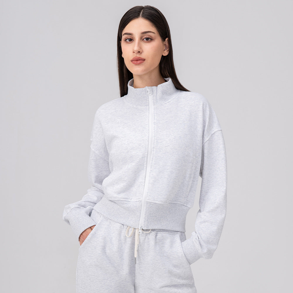 Autumn Winter Exercise Coat Women Loose Collared Yoga Jacket Casual Running Fitness Top Zipper Cardigan