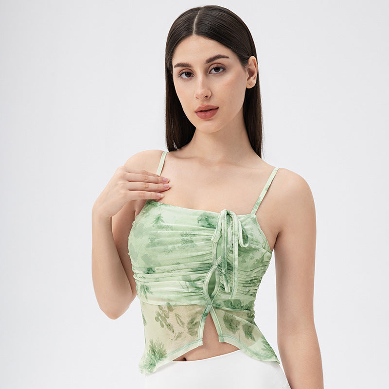 Ink Printing Yoga Vest Women Slim Fit Sports Sling Mesh Breathable Dance Pilates Fitness Vest Top