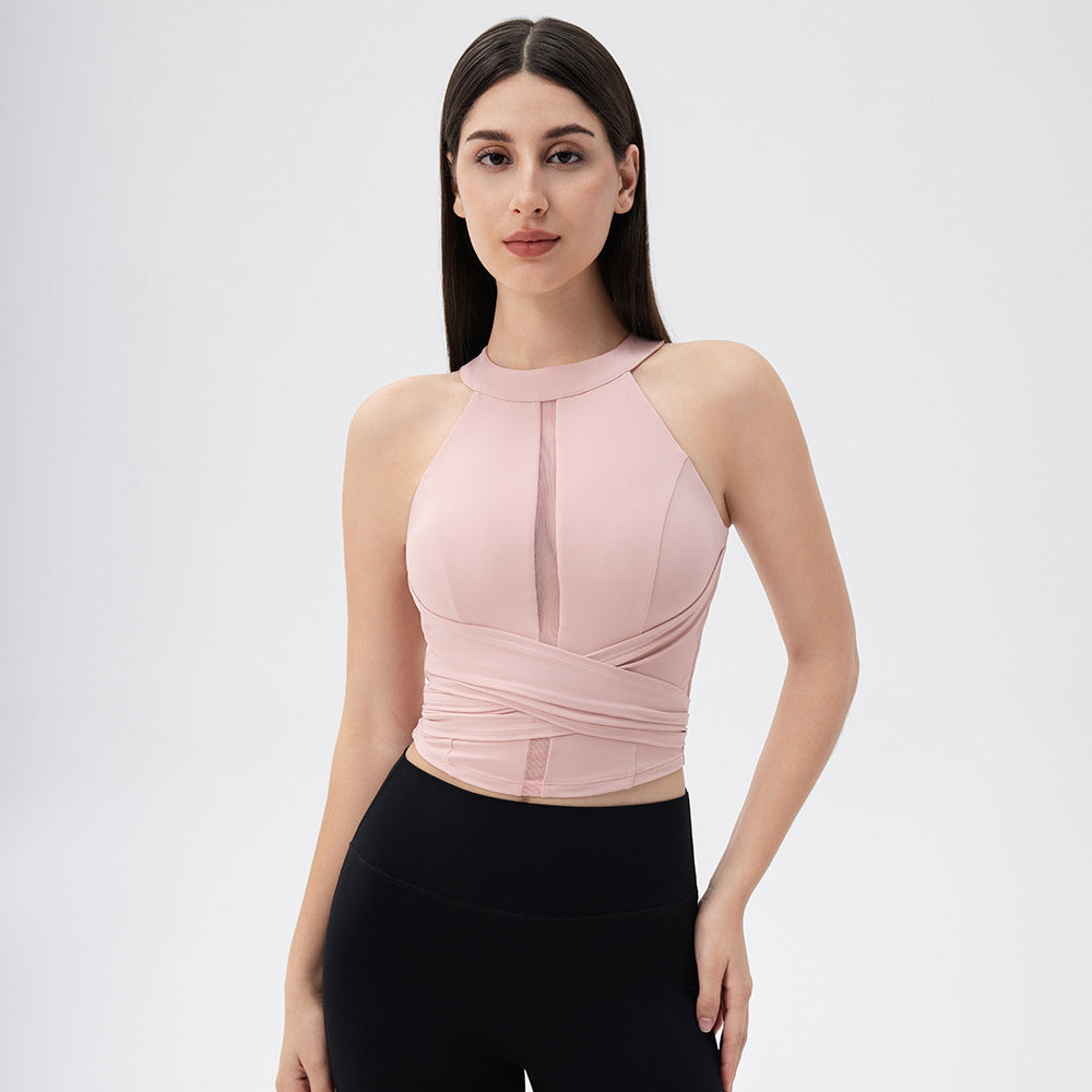 Lycra Yoga Vest with Chest Pad Women Lace up Slimming High Elastic Breathability Fitness Exercise Vest Outer Wear