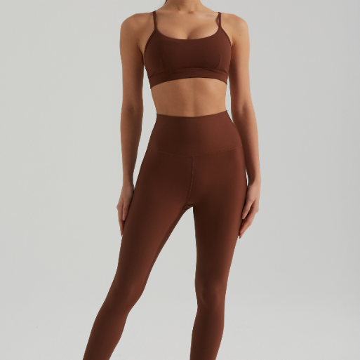 Pearl Nude Feel Breathable High Waist Hip Lift Hollow Out Cutout Cross Beauty Back Light Feeling Fabric Yoga Clothes Two Piece Sets