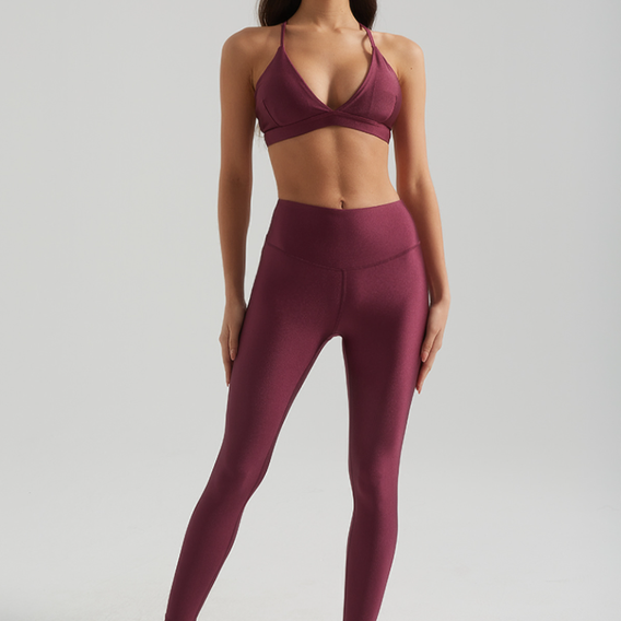 Alo Pearl Sports Sexy Triangle Bra Nude Feel High Waist Hip Lift Belly Contracting Close Fitting Yoga Fitness Two Piece Sets