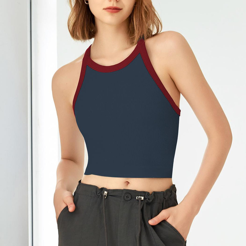 Autumn Winter Contrast Color High Elastic Sports Underwear Women Bra Yoga Clothes Vest Fixed Cup