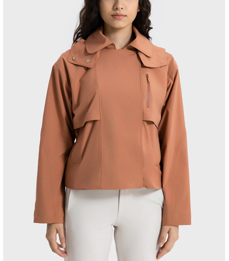 Removable Hooded Short Windbreaker Women Windproof Waterproof Moisture Permeable Zipper Sports Jacket