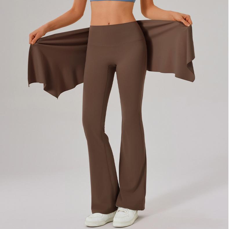 Nude Feel High Waist Workout Yoga Pants Women Stretch Slim Look Running Sports Casual Flared Pants Fart Curtain Two Piece Set