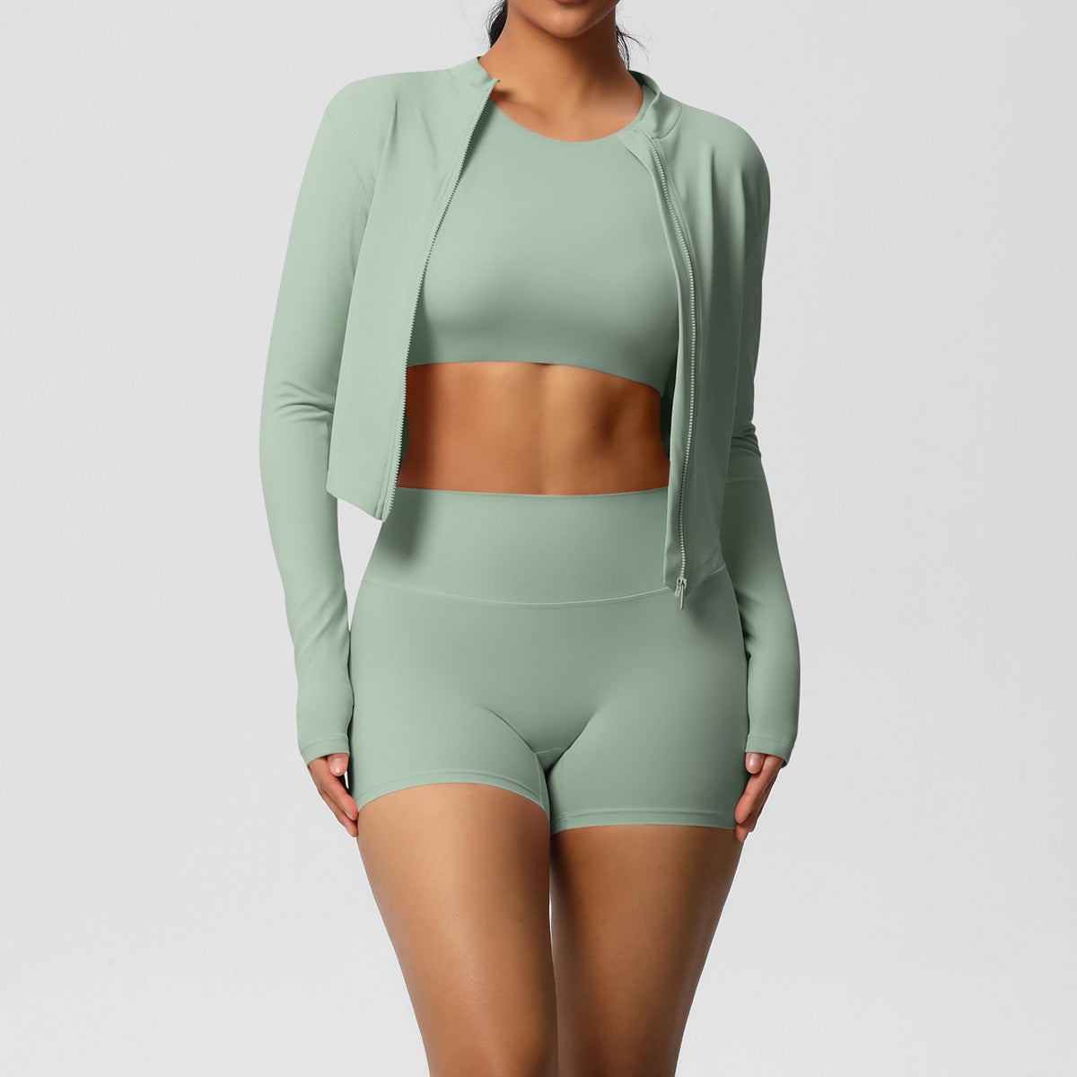 Sports Casual Yoga Clothes Nude Feel Long Sleeve Zipper Jacket Sports Shorts Fitness Clothes Three Piece Set for Women
