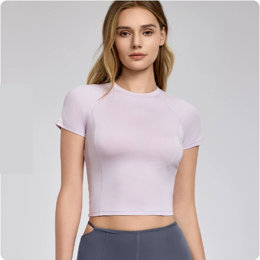 Short Cropped Yoga T shirt Casual Solid Color Workout Top Visual Back Slimming Sports Short Sleeve