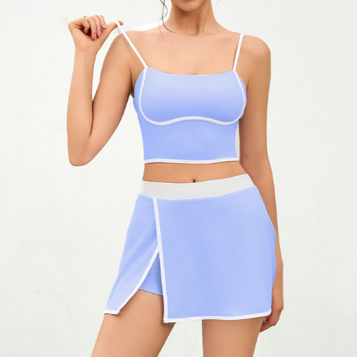 Contrast Color Fast Drying Sports Vest Women Fitness Shockproof Fixing Cup Summer High Elastic Yoga Clothing Top Two Piece Sets