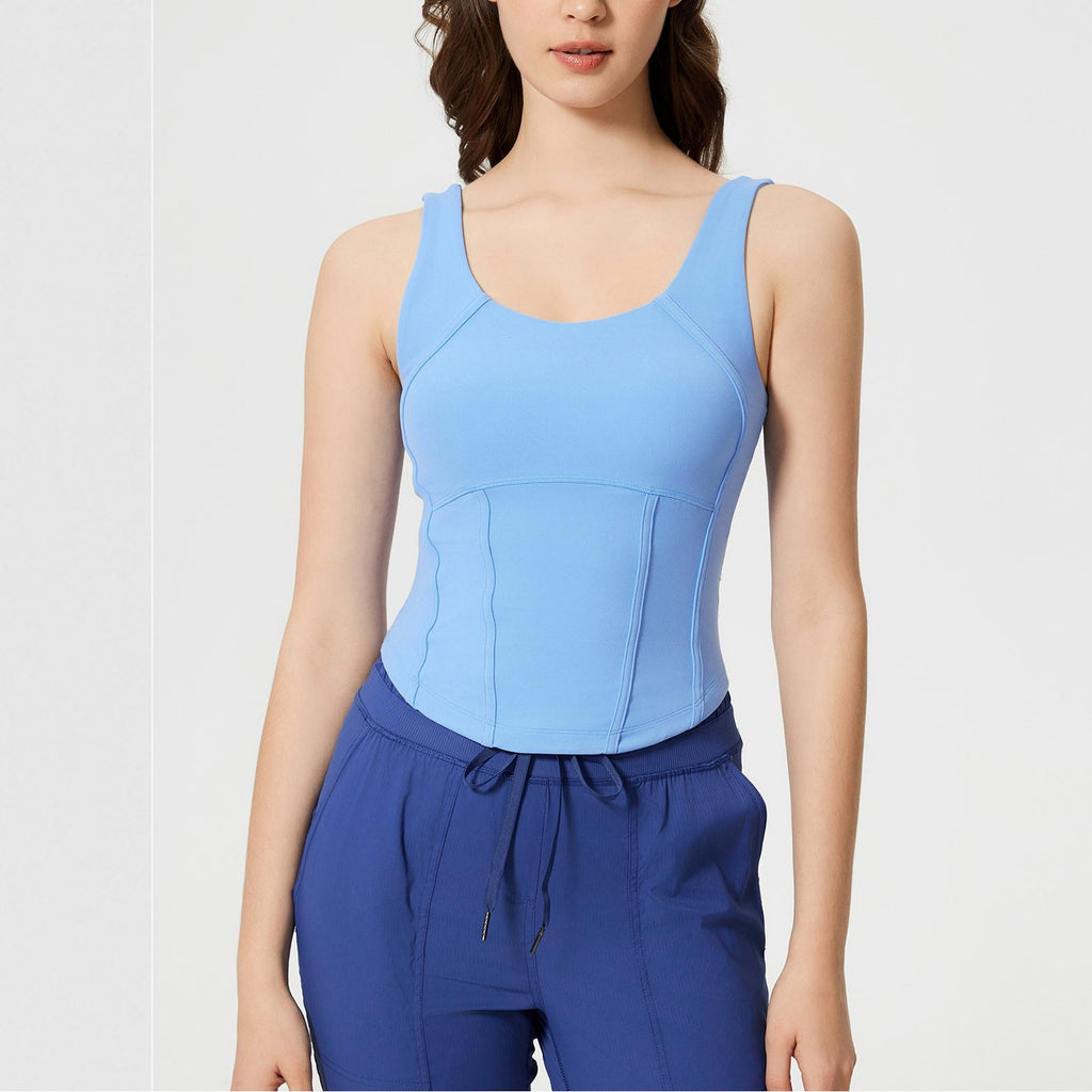 Short Slim Fit Slimming Sports Vest for Women with Chest Pad Nude Feel Skin-Friendly Beauty Back Sleeveless Fitness Yoga Wear
