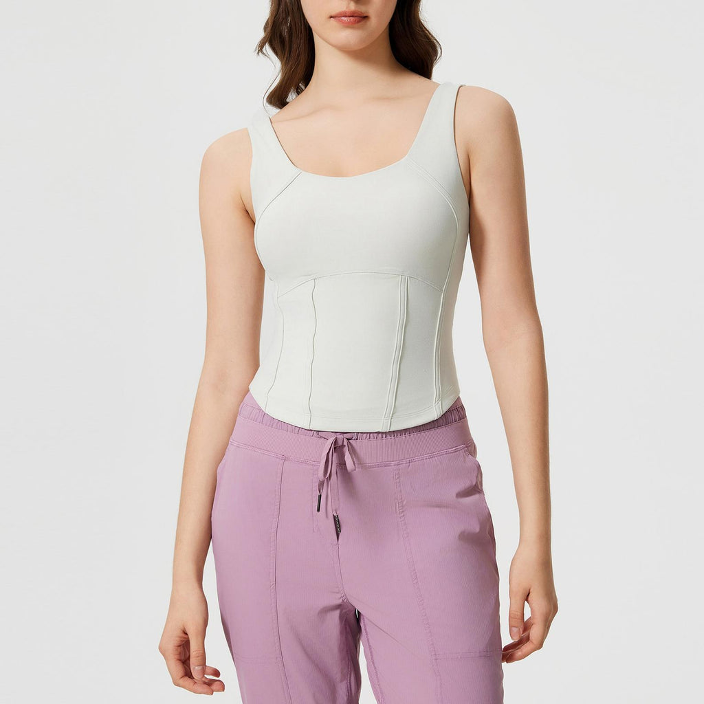 Short Slim Fit Slimming Sports Vest for Women with Chest Pad Nude Feel Skin-Friendly Beauty Back Sleeveless Fitness Yoga Wear