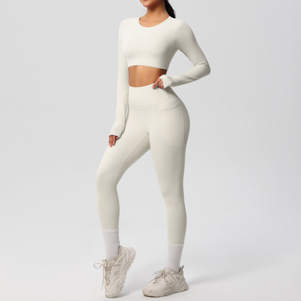 Solid Color Double Sided Brushed Breathable High Elastic Tight Yoga Clothes Suit Sports Running Fitness Two Piece Set