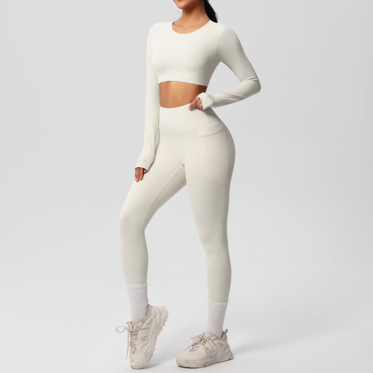 Solid Color Double Sided Brushed Breathable High Elastic Tight Yoga Clothes Suit Sports Running Fitness Two Piece Set