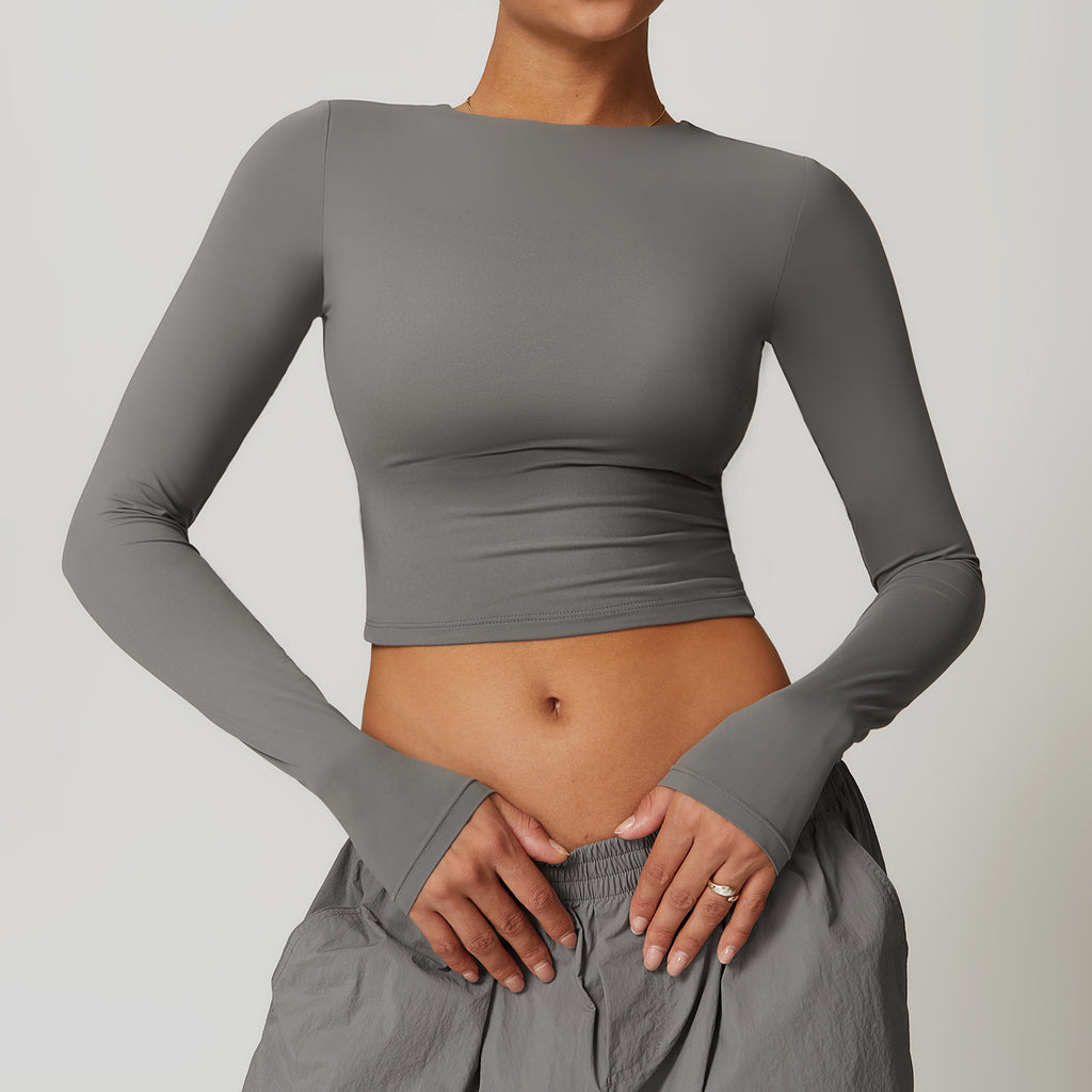 Sollinarry Women Quick Drying Brushed Long Sleeve Yoga Clothes Slimming Sports Tight Long Sleeve Running Fitness Top Women