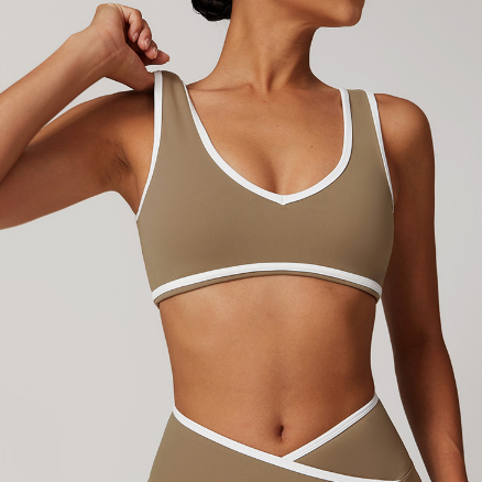 Sollinarry - Ropa interior deportiva con tirantes anchos en contraste de color para mujer, a prueba de golpes, sujetador de yoga de una pieza, ropa de entrenamiento al aire libre