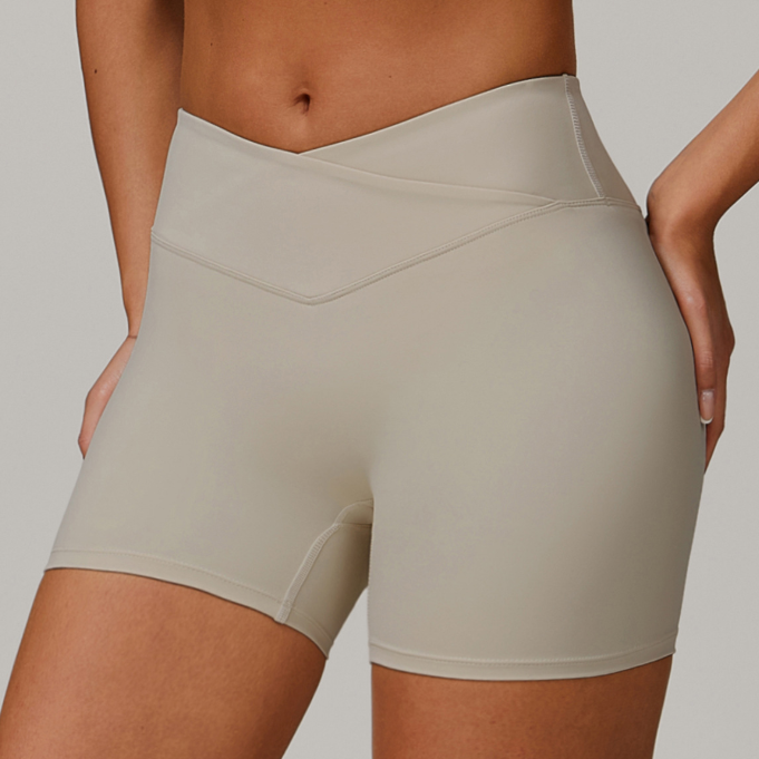 Sollinarry Nude Feel Cross High Waist Yoga Shorts Peach Skinny Hip Raise Sports Shorts Women Outerwear Fitness Pants