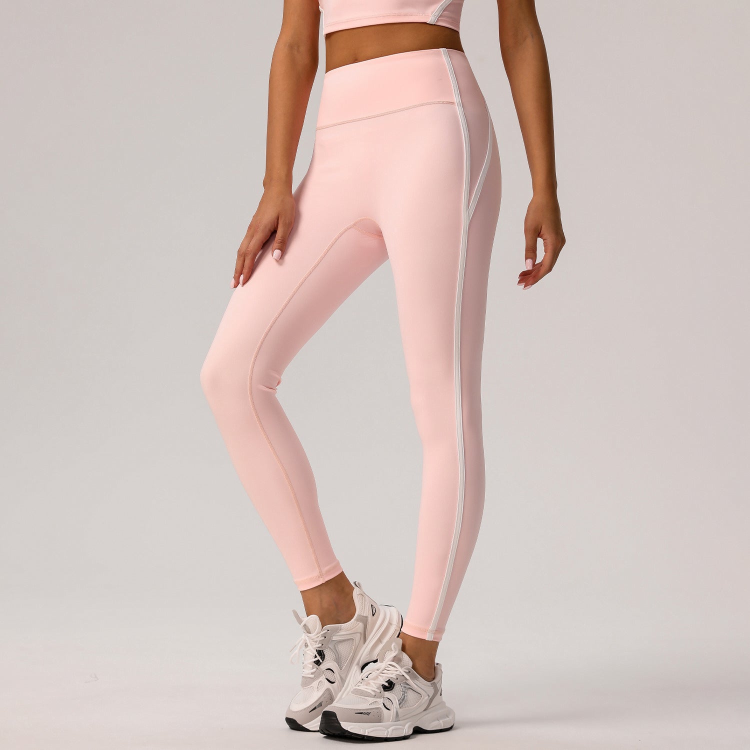 Contrast Color High Waist Nude Feel Yoga Pants Women Running Fitness Pants Outer Wear Anti Roll Tight Sports Pants