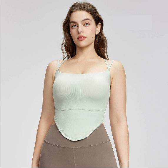 Square Collar plus Size Slip Top Adjustable Sleeveless Workout Top Fixed Cup Yoga Clothes Vest Outer Wear