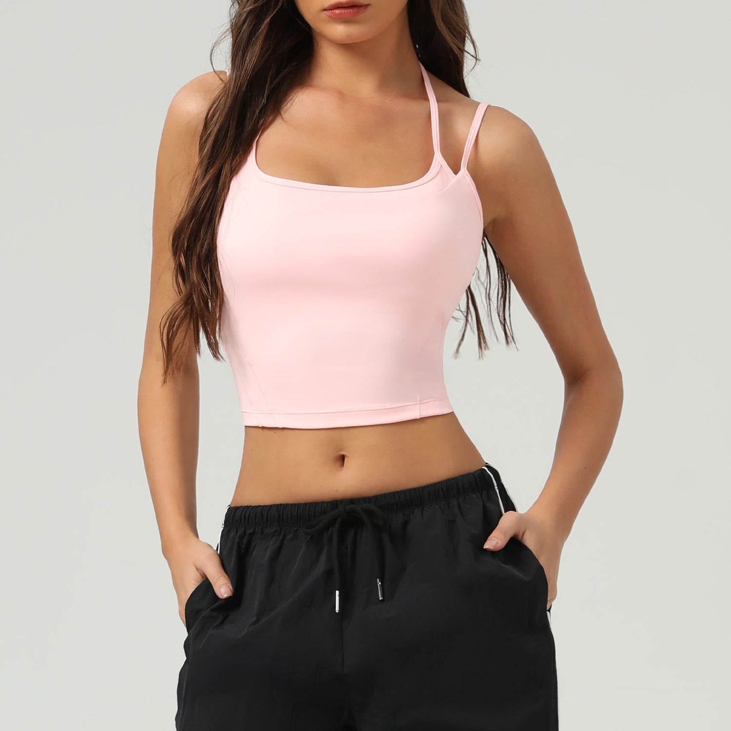 Feel Contrast Color Yoga Clothing Top Tight Sports Underwear Women Spaghetti Strap Workout Clothes Top Vest