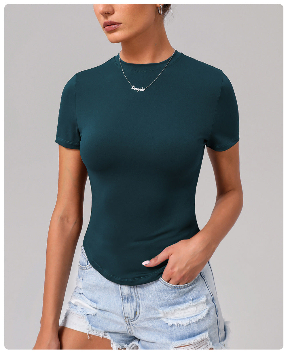 Sports Casual T shirt Yoga Clothes Short Sleeve Workout Top Tight Outdoor Running Sports round Neck Short Sleeve Women