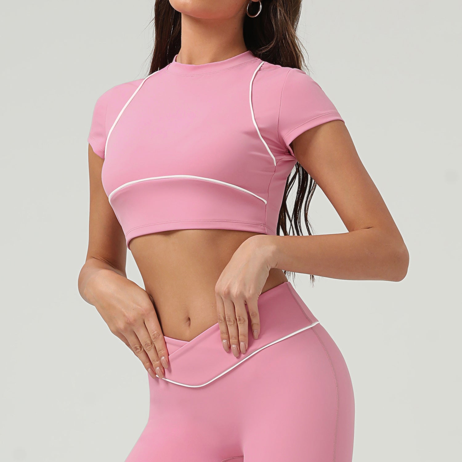 Quick Drying Exercise Top Women Short Sleeved Running Summer Training Fitness T shirt Contrast Color Yoga Clothing Top Vest