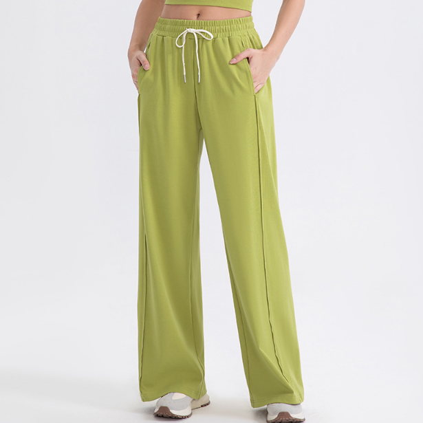 Women Wide Leg Yoga Sports Pants High Waist Drawstring Loose Straight Outdoor Casual Running Fitness Pants