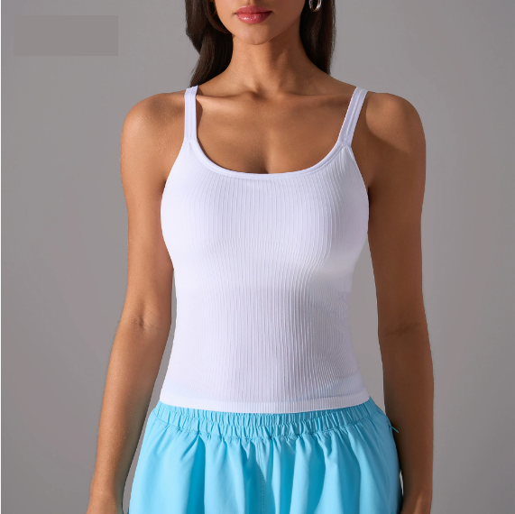 Nude Feel Seamless Yoga Vest Women Sports Running Fitness Clothes Outer Wear with Chest Pad Spaghetti-Strap Camisole Top