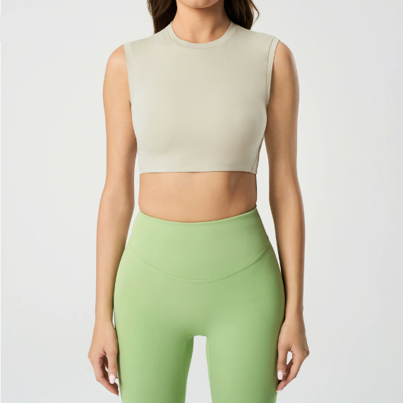 Short Round Neck Yoga Vest Naked Women Feeling Light Breathable Sleeveless Pilates Fitness Sports Top