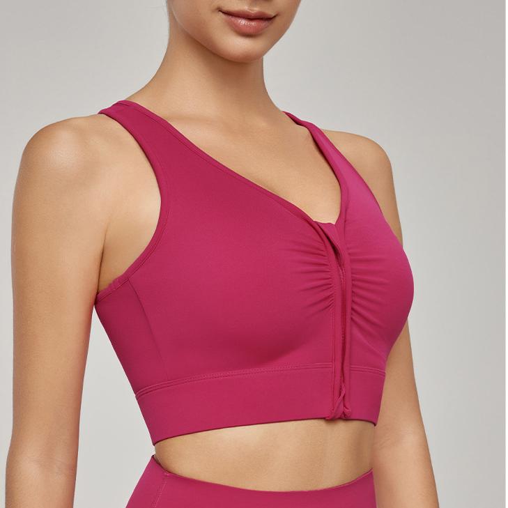 Soutien-gorge de sport push-up à fermeture éclair sur le devant, dos nageur, avec coussinets de poitrine, maintien optimal et boucle anti-explosion. Débardeur de yoga et de fitness.