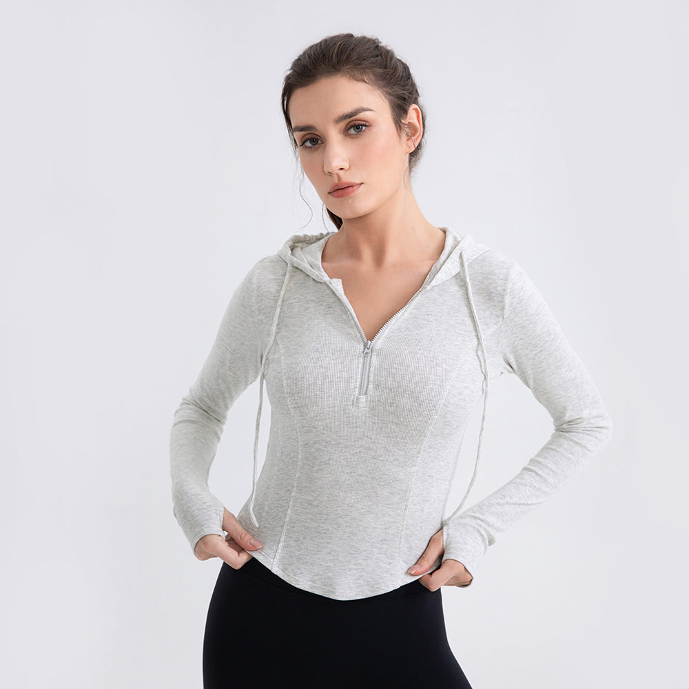 Women Cinched Hoodie Yoga Clothes Long Sleeve Slim Fit Slimming Workout Top Running Casual Sports Sweater
