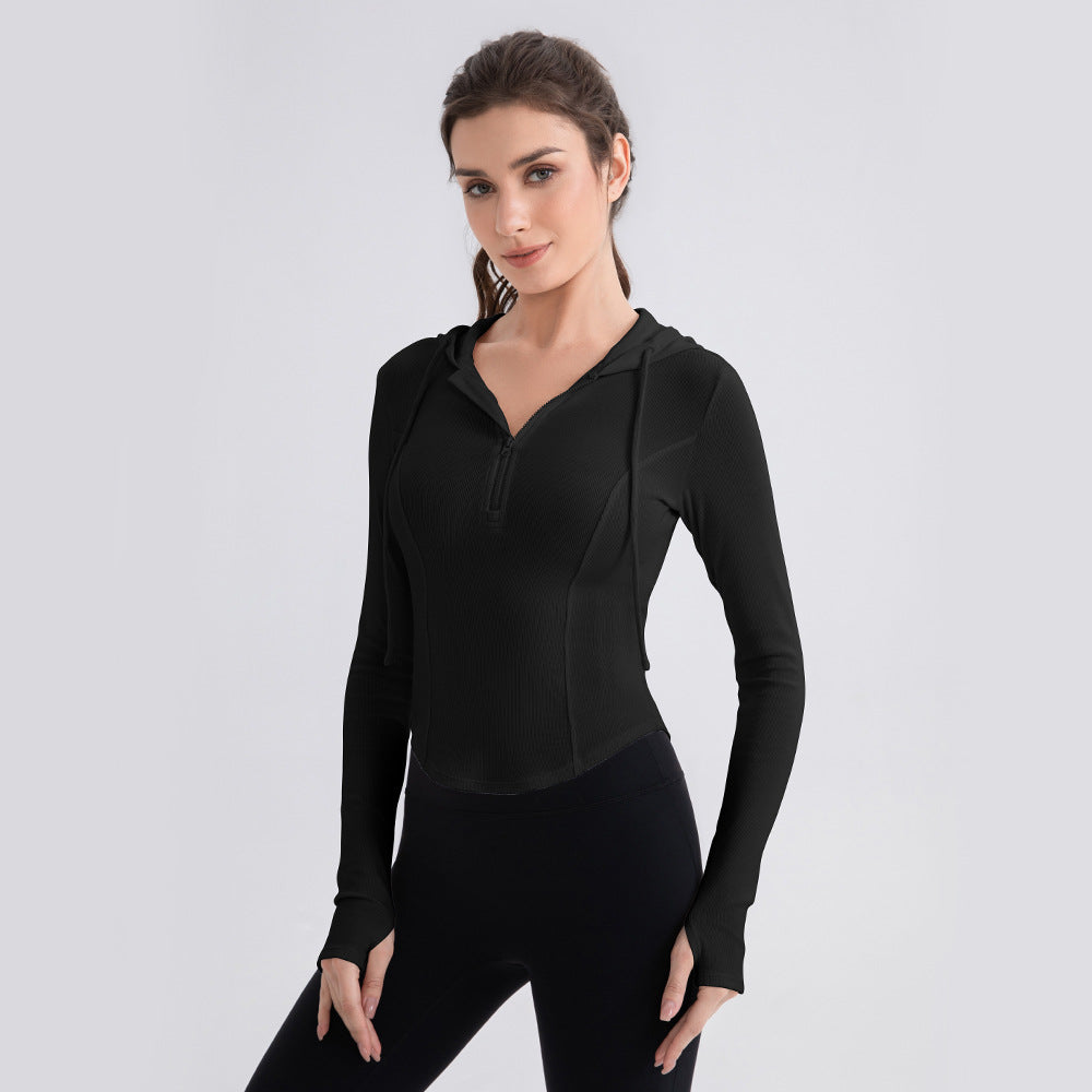 Women Cinched Hoodie Yoga Clothes Long Sleeve Slim Fit Slimming Workout Top Running Casual Sports Sweater