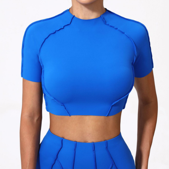 Yoga Wear Women Chest Pad Figure Flattering Short Sleeve Top High Elastic Lightweight Sports Workout Clothes