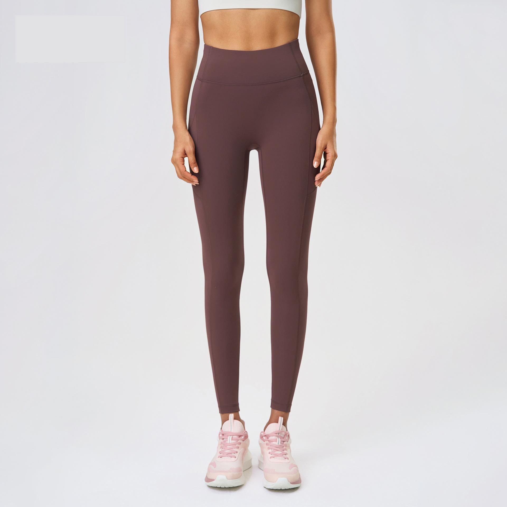 Nude Feel No T Line Exercise Workout Pants Women Hip Lift Belly Shaping Side Pocket Elastic Tight Yoga Ninth Pants