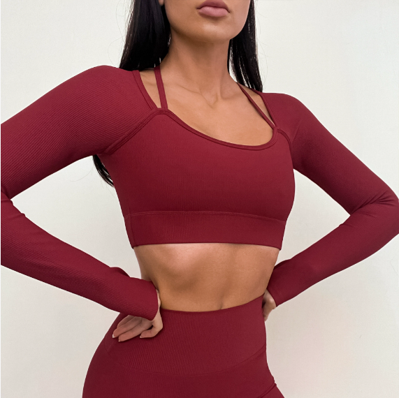 Yoga Clothes Tight Long Sleeve Top Halter Detachable Chest Pad Slim Fitness Clothes Running Top