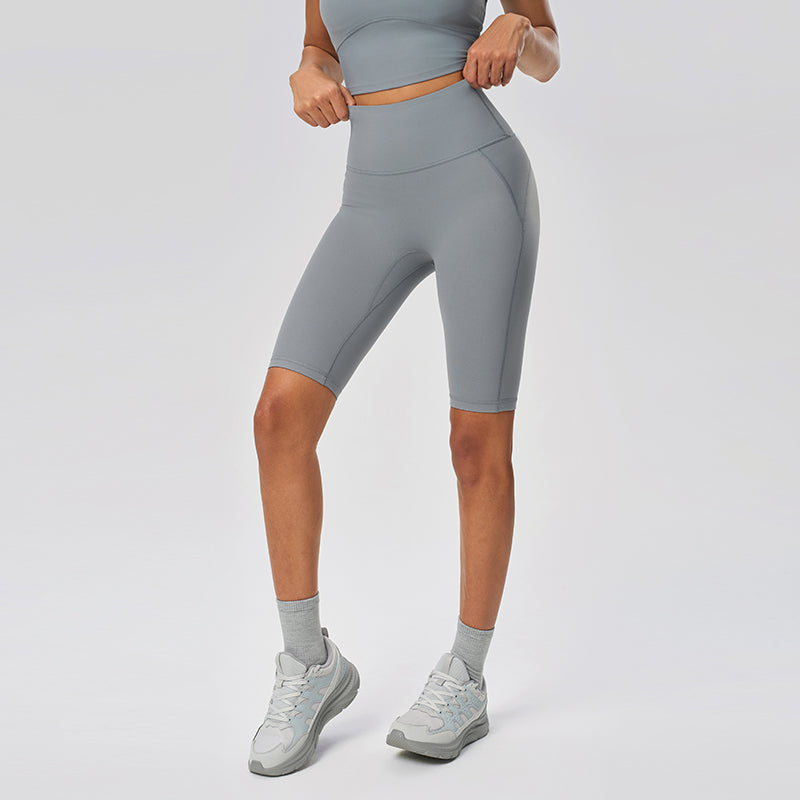 No Embarrassment Line Nude Feel Yoga Pants Women Stretch Belly Compression Sports Fifth Pants Peach Hip Raise Fitness Pants