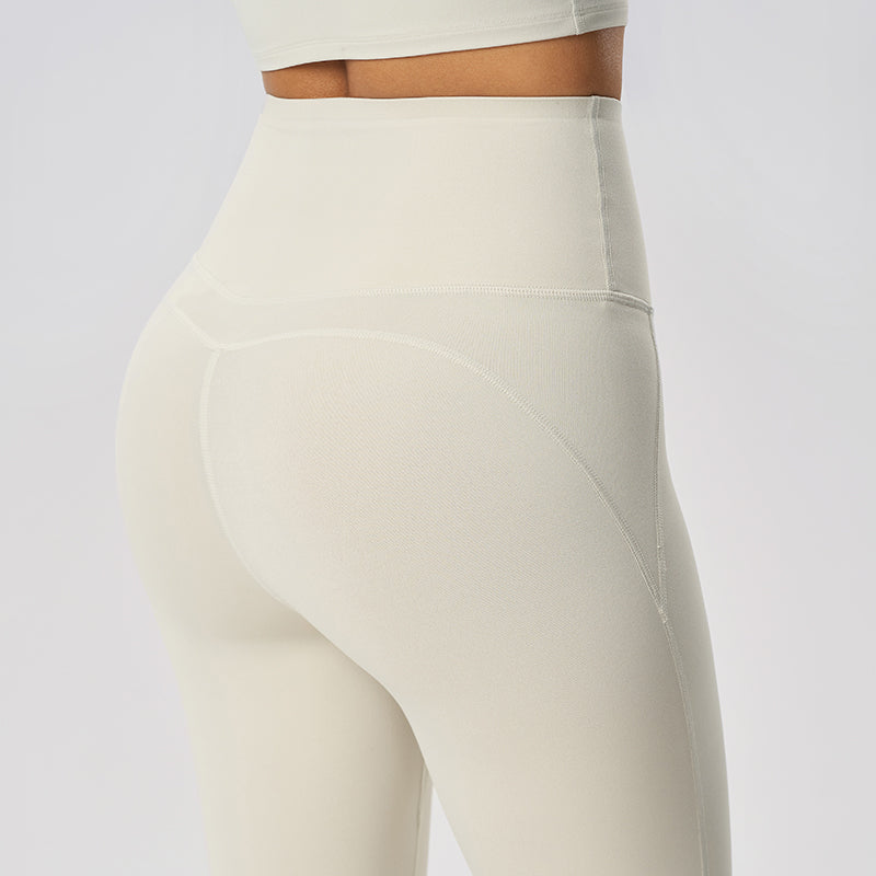 No Embarrassment Line Nude Feel Yoga Pants Women Stretch Belly Compression Sports Fifth Pants Peach Hip Raise Fitness Pants