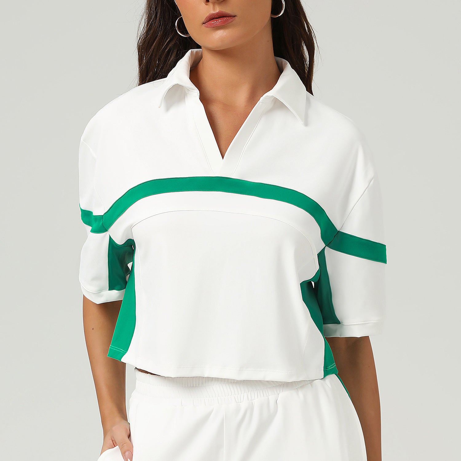 Sports Tennis Short Sleeved Shirt Contrast Color Polo Collar Loose Fitting Casual T shirt Quick Drying Fitness Yoga Wear