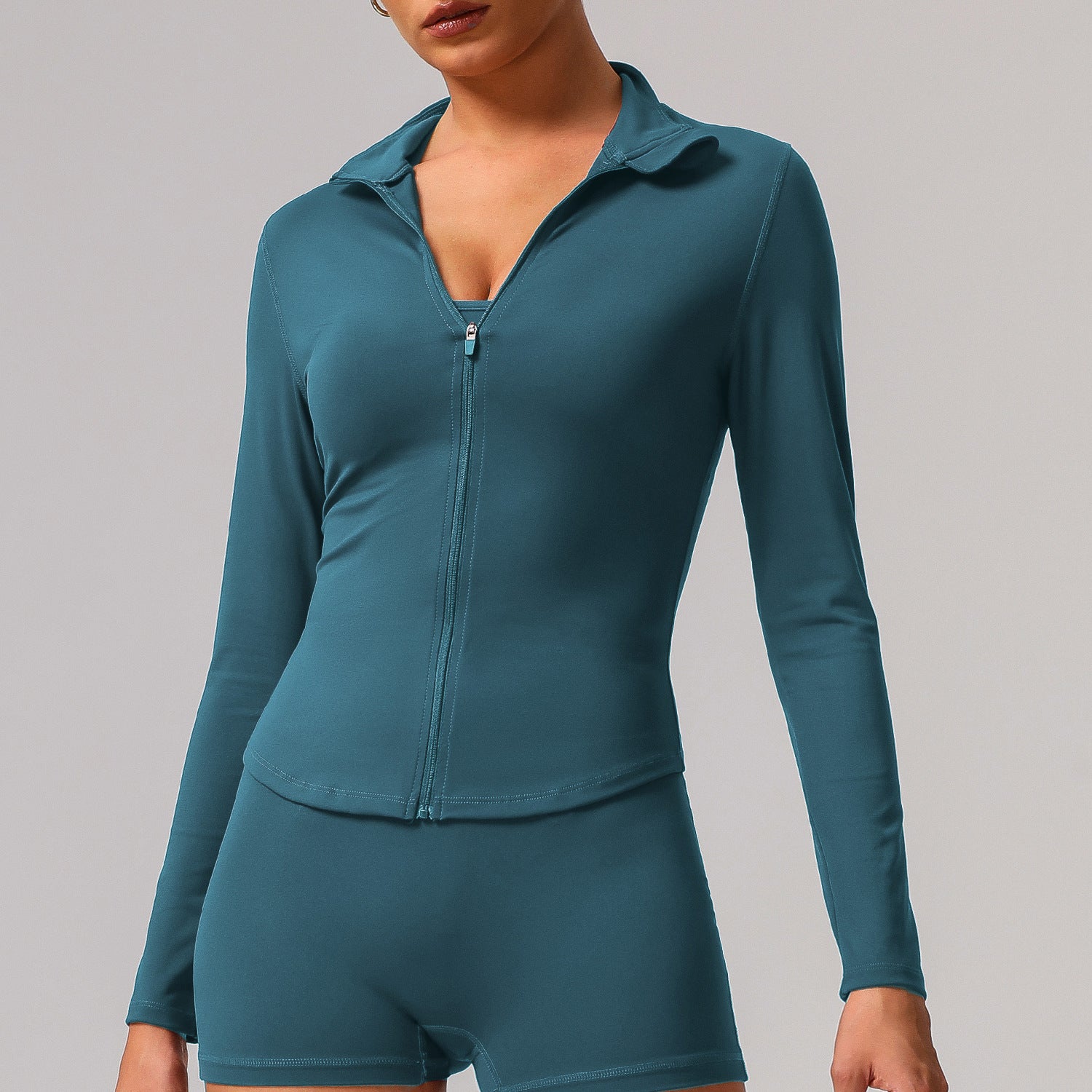 Stand Collar Zipper Yoga Clothes Women Jacket Windproof Slim Long Sleeve Top Sports Running Solid Color All Matching Jacket