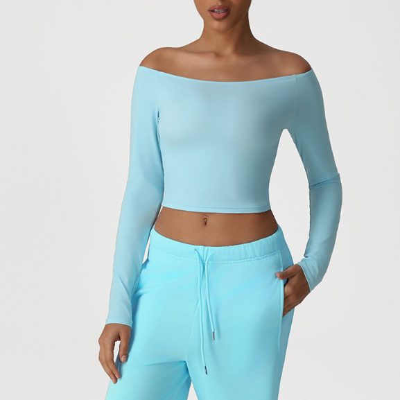 Yoga Clothes Sexy Long Sleeve off Shoulder Top High Elastic Fitness Sports Blouse T shirt