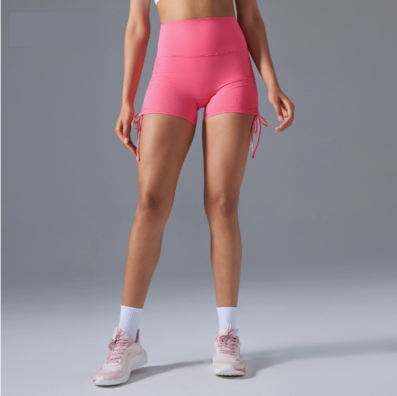 High Waist Tight Yoga Shorts Women No T Line Pleating Slimming Hip Workout Shorts Summer